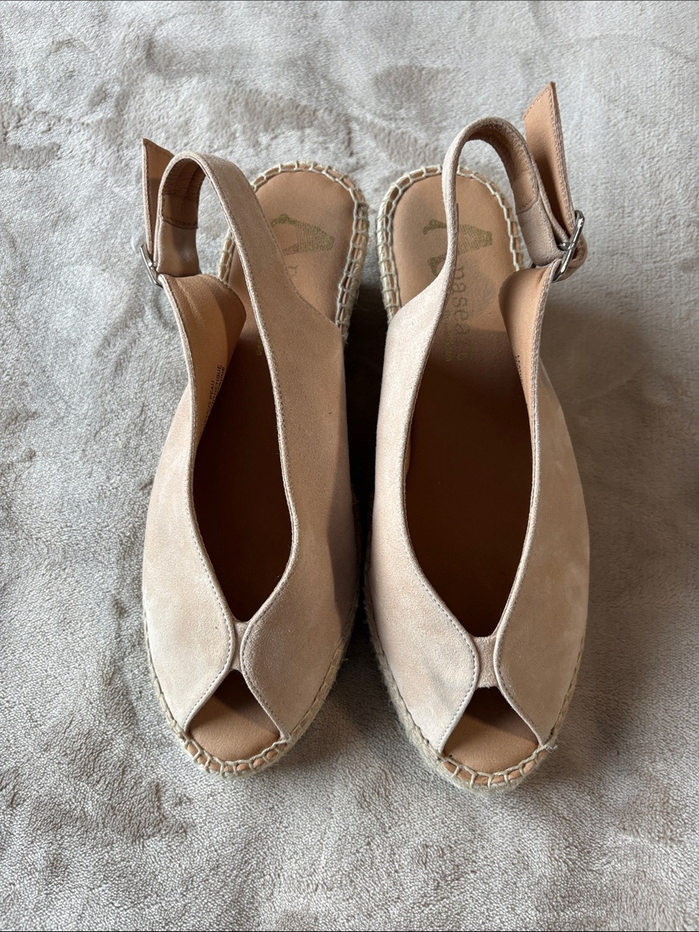 Women's Suede leather upper Peep-Toe Slingback Espadrille in Beige